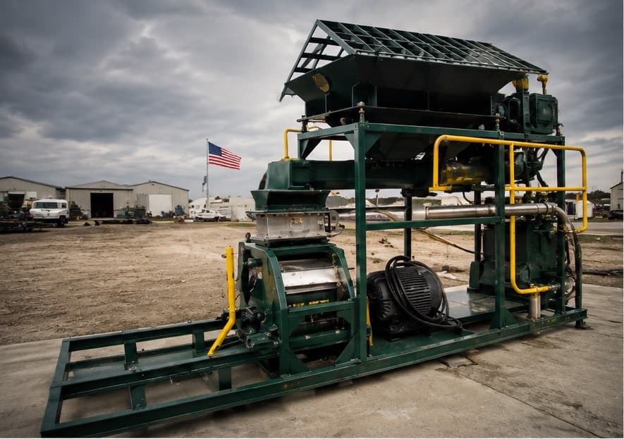 MTS-1450 cuttings remediation grinder with horizontal shaft rotors, motor and skid