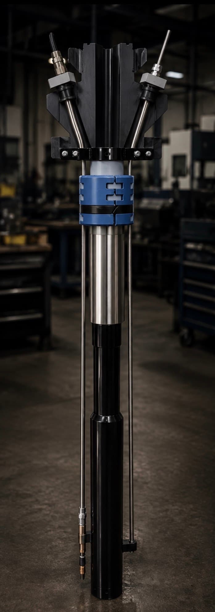 Modular Stackable Wellhead System manufactured by Machine Tech Services, US patent 8,485,262 — the full assembly standing in the shop