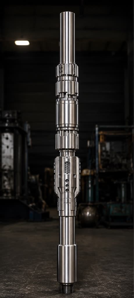 Liner Dress Test Packer built by Machine Tech Services for Wellhead Recovery Systems, standing on the shop floor in Broussard, Louisiana